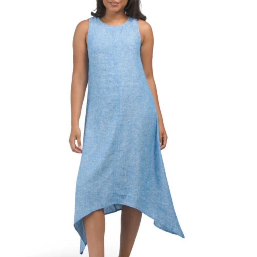 Anne Klein Women's Linen Blend Jazzy Sharkbite Midi Dress Large